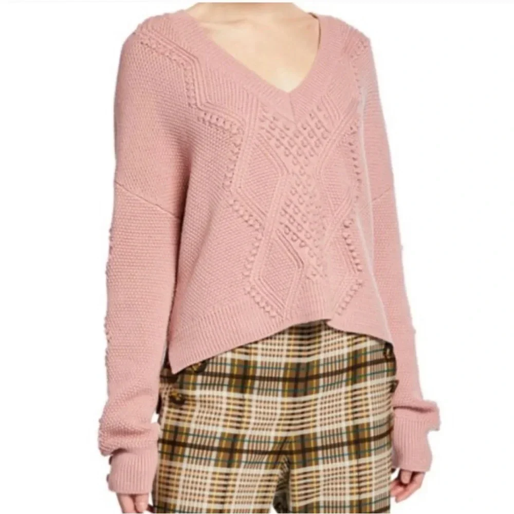 Jonathan Simkhai Cable Knit Pom Pom Sweater Antique Rose - Picture 5 of 8
